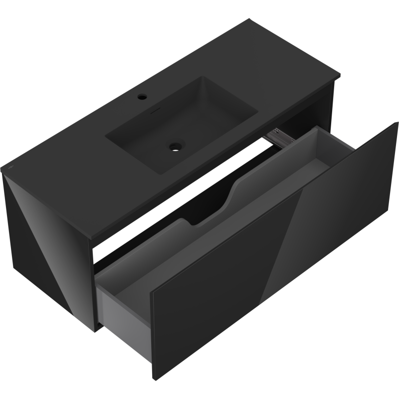 Mexen Orio kúpeľňová skrinka 120 cm s umývadlom Otis, 1 zásuvka, čierny lesk/čierny mat - 91A10-12047-1-BF70-W18M71