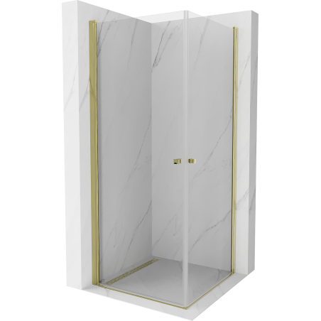 Mexen Pretoria Duo sprchovací kút s otváracími dverami 90 x 90 cm, priehľadný, zlatý - 852-090-090-50-00-02
