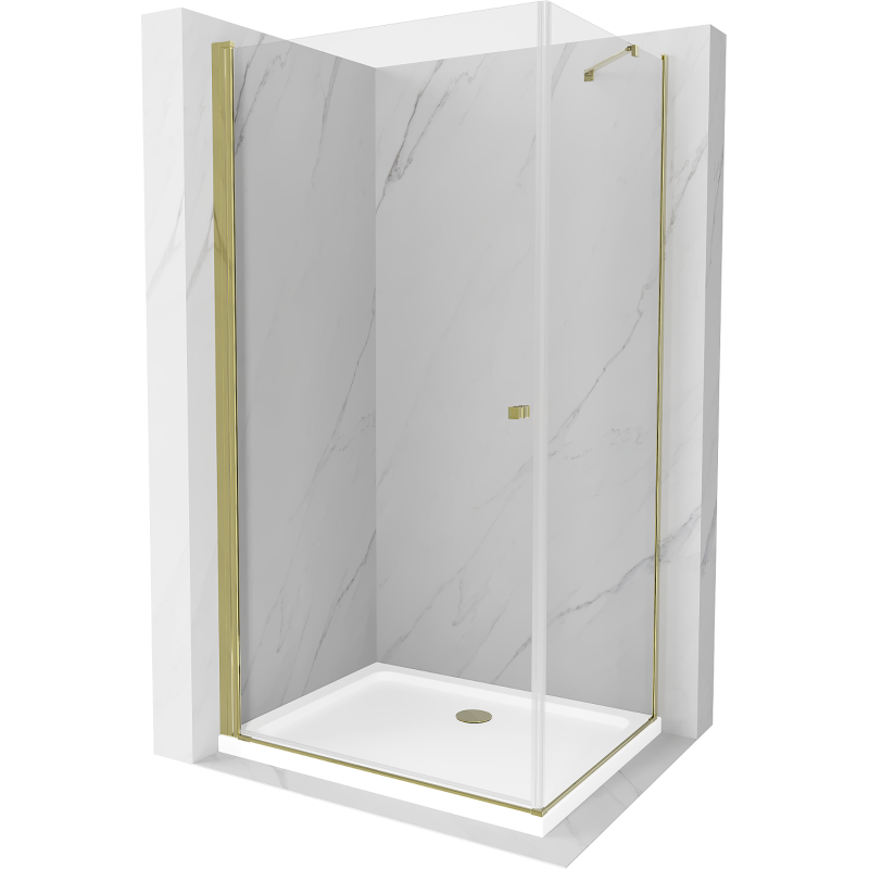 Mexen Pretoria sprchový kút otvárateľný 70 x 80 cm, priehľadný, zlatý + vanička Flat - 852-070-080-50-00-4010