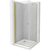 Mexen Pretoria sprchová kabína výklopná 90 x 90 cm, transparentná, zlatá + sprchová vanička Flat - 852-090-090-50-00-4010