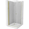Mexen Pretoria sprchový kút s otváracími dverami 90 x 90 cm, transparentný, zlatý + vanička Flat - 852-090-090-50-00-4010