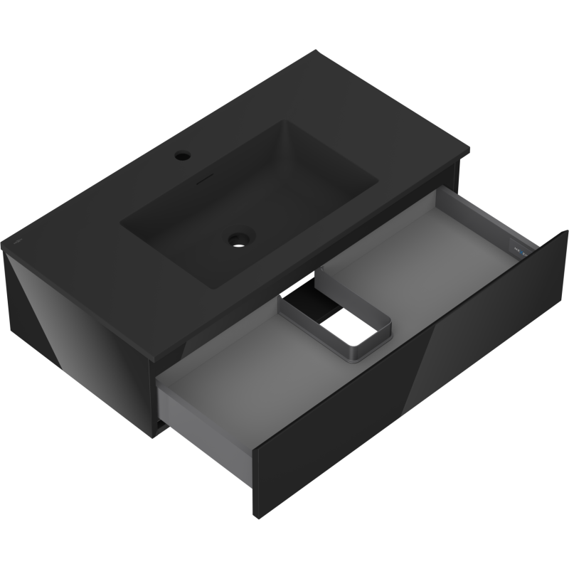 Mexen Orio kúpeľňová skrinka 90 cm s umývadlom Otis, 1 zásuvka, čierny lesk/čierny mat - 91A10-09023-1-BF70-W18M71