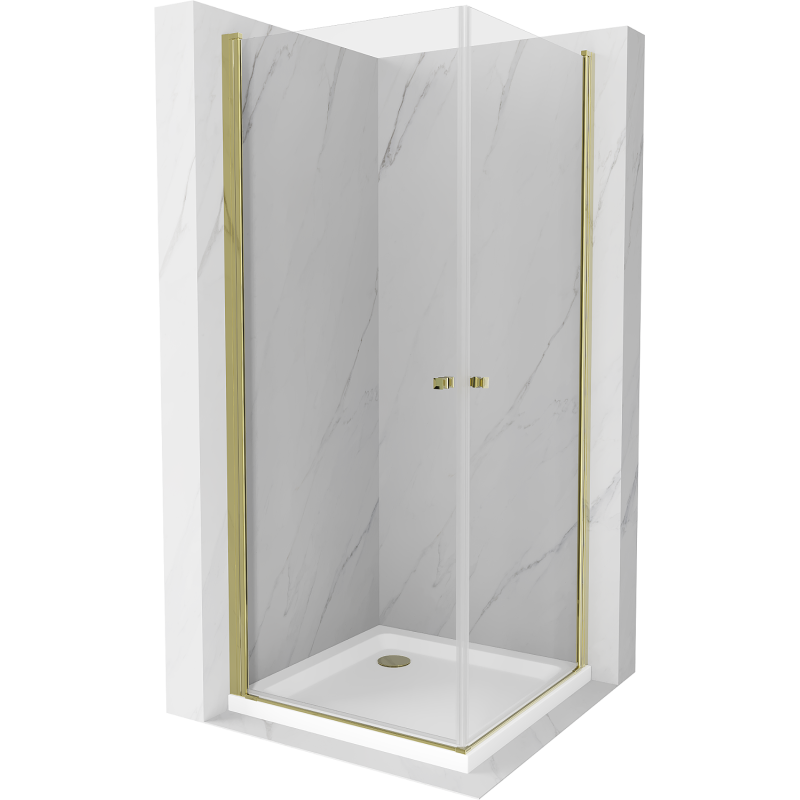Mexen Pretoria Duo sprchovací kút s otváracími dverami 80 x 80 cm, transparentný, zlatý + vanička Flat - 852-080-080-50-02-4010G