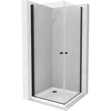 Mexen Pretoria Duo sprchovací kút otvárací 80 x 80 cm, transparentný, čierny + vanička Flat - 852-080-080-70-02-4010B