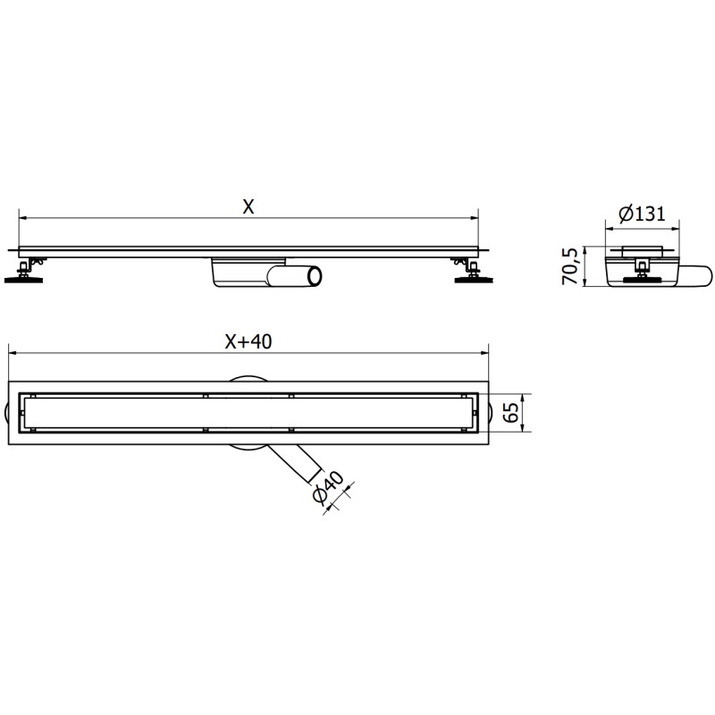 Mexen Flat 360° telo pre otočný líniový odtok 80 cm, gun gray kartáčovaný - 1E40080