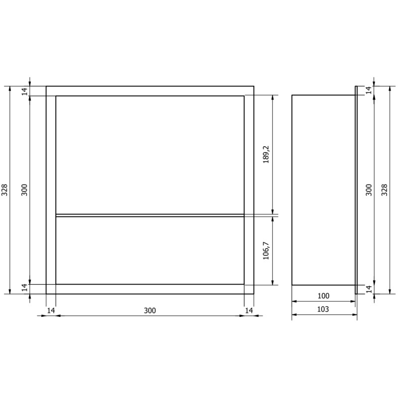 Mexen X-Wall-R nástenná polica s lemom a poličkou 30 x 30 cm, brúsená gun gray - 19E0303010S