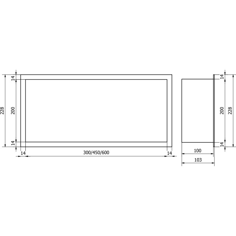 Mexen X-Wall-R nástenná polica s prírubou 60 x 20 cm, kartáčovaná zbraňovo šedá - 19E0602010