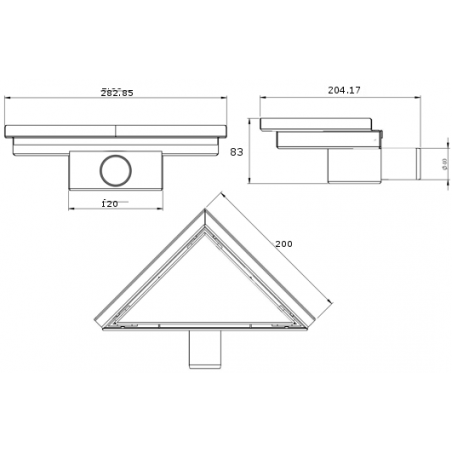 Mexen Flat-T M13 podlahový vpust trojuholníkový 20 x 20 cm, gun gray brúsený - 1E10320