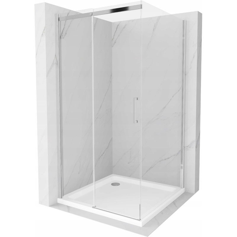 Mexen Omega sprchový kút posuvný 100 x 100 cm, transparentný, chróm + vanička Flat - 825-100-100-01-00-4010
