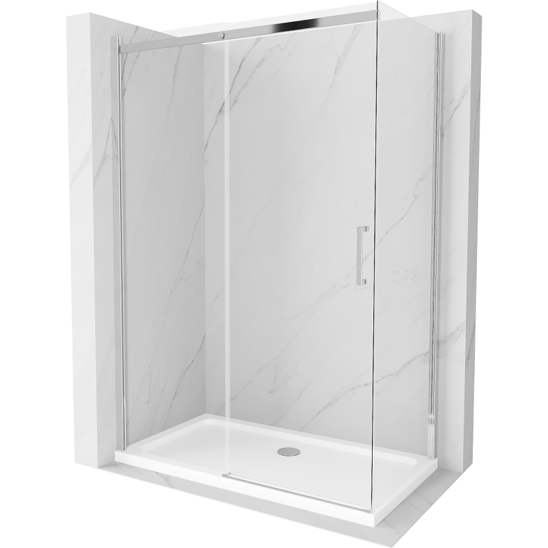 Mexen Omega sprchovací kút posuvný 130 x 70 cm, transparentný, chróm + vanička Flat - 825-130-070-01-00-4010