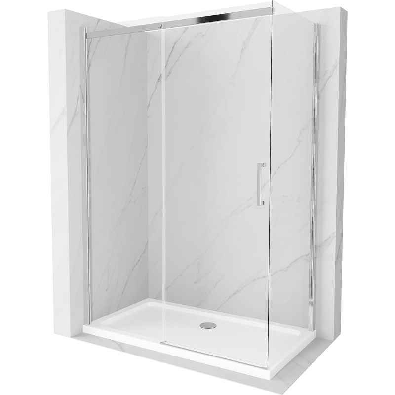 Mexen Omega sprchový kút posuvný 140 x 80 cm, transparentný, chróm + vanička Flat - 825-140-080-01-00-4010