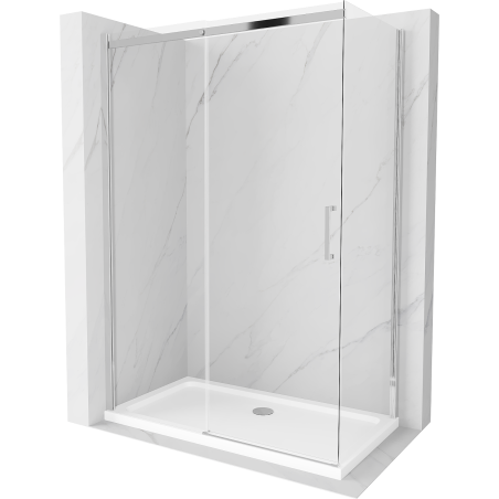 Mexen Omega sprchový kút posuvný 140 x 80 cm, transparentný, chróm + vanička Flat - 825-140-080-01-00-4010
