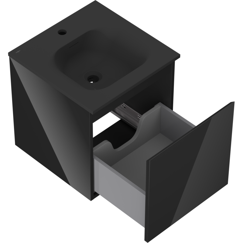 Mexen Orio kúpeľňová skrinka 45 cm s umývadlom Vela, 1 zásuvka, čierny lesk/čierna matná - 91A10-04547-1-BF70-W23M71