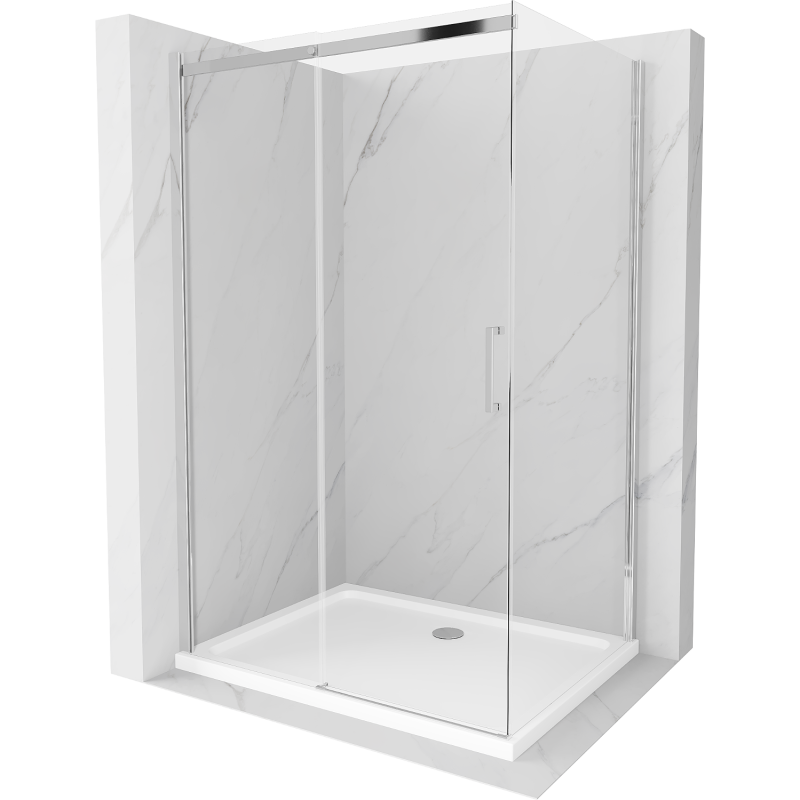 Mexen Omega sprchovací kút posuvný 140 x 100 cm, transparentný, chróm + sprchová vanička Flat - 825-140-100-01-00-4010