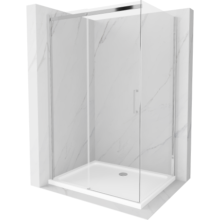 Mexen Omega sprchovací kút posuvný 140 x 100 cm, transparentný, chróm + sprchová vanička Flat - 825-140-100-01-00-4010