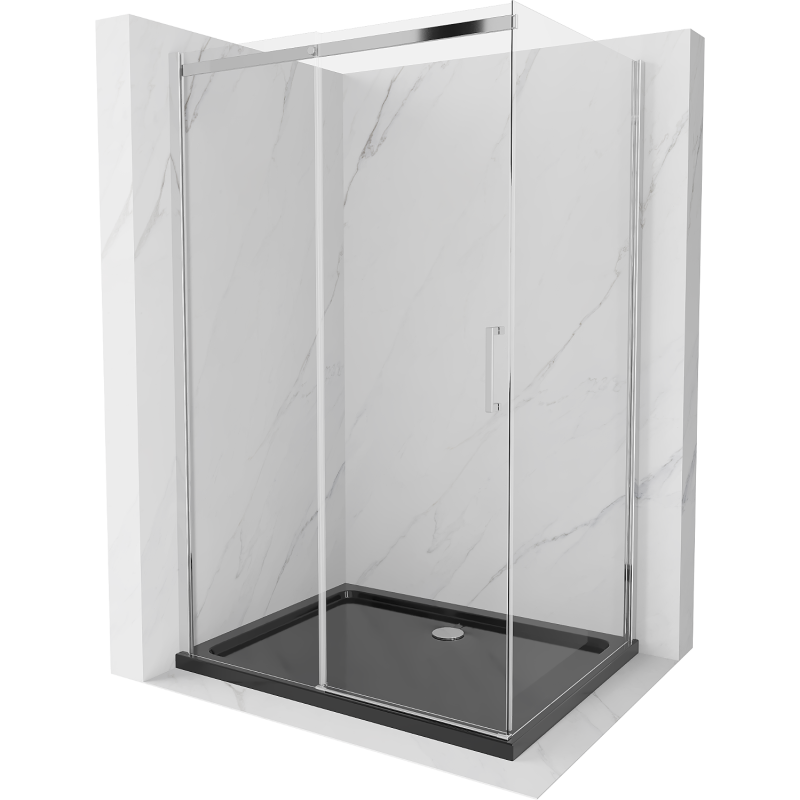 Mexen Omega sprchový kút posuvný 100 x 80 cm, transparentný, chróm + vanička Flat, čierny - 825-100-080-01-00-4070
