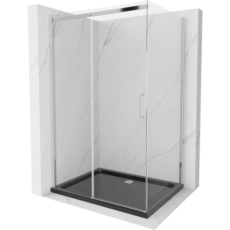 Mexen Omega posuvná sprchová kabína 100 x 80 cm, transparentná, chróm + vanička Flat, čierna - 825-100-080-01-00-4070