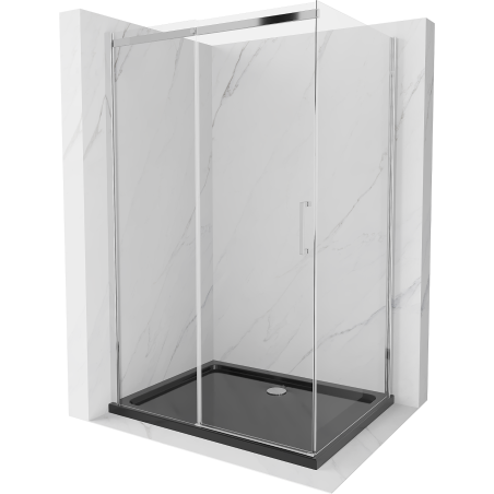 Mexen Omega posuvná sprchová kabína 100 x 90 cm, transparentná, chróm + sprchová vanička Flat, čierna
