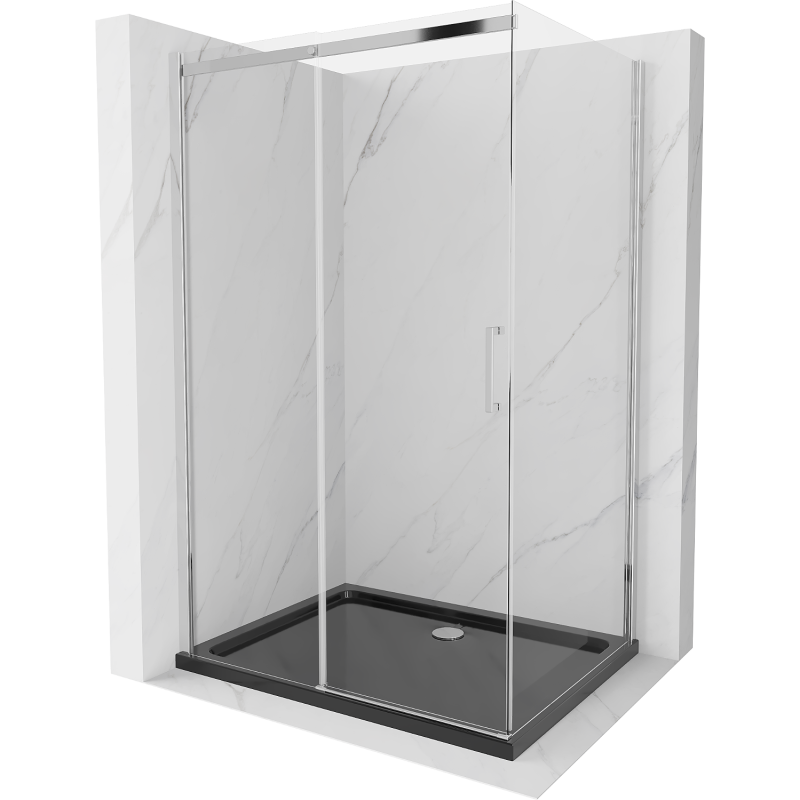 Mexen Omega posuvná sprchová kabína 120 x 90 cm, transparentná, chróm + sprchová vanička Flat, čierna