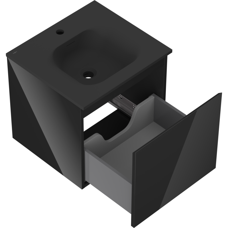 Mexen Orio kúpeľňová skrinka 50 cm s umývadlom Vela, 1 zásuvka, čierny lesk/čierny mat - 91A10-05047-1-BF70-W23M71
