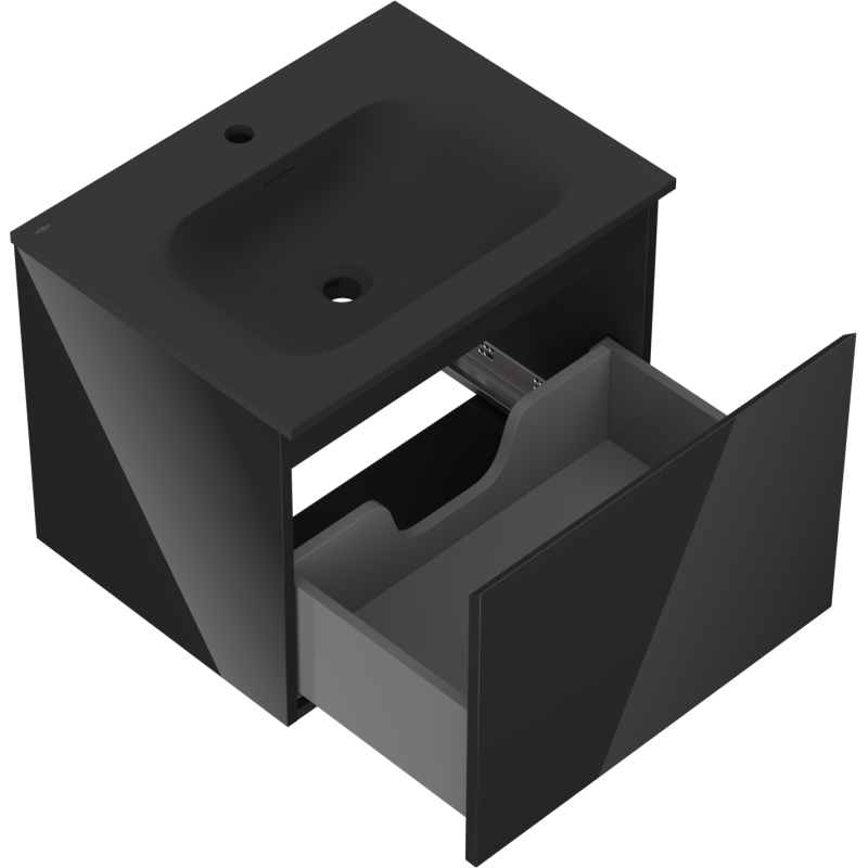 Mexen Orio kúpeľňová skrinka 60 cm s umývadlom Vela, 1 zásuvka, čierny lesk/čierna matná - 91A10-06047-1-BF70-W23M71