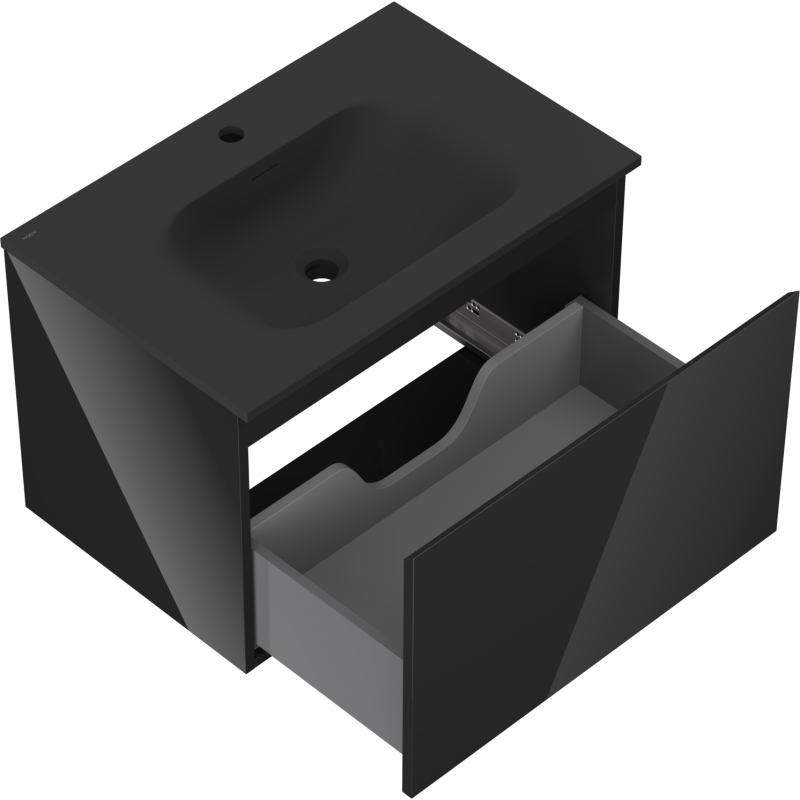 Mexen Orio kúpeľňová skrinka 70 cm s umývadlom Vela, 1 zásuvka, čierny lesk/čierny mat - 91A10-07047-1-BF70-W23M71