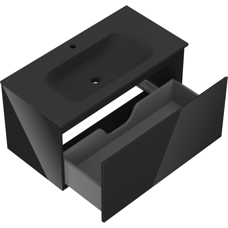 Mexen Orio kúpeľňová skrinka 90 cm s umývadlom Vela, 1 zásuvka, čierny lesk/čierny mat - 91A10-09047-1-BF70-W23M71