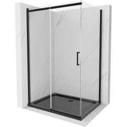 Mexen Omega sprchová kabína, posuvné dvere 100 x 90 cm, transparentnéné, čierna + závesný bidet Flat, čierna