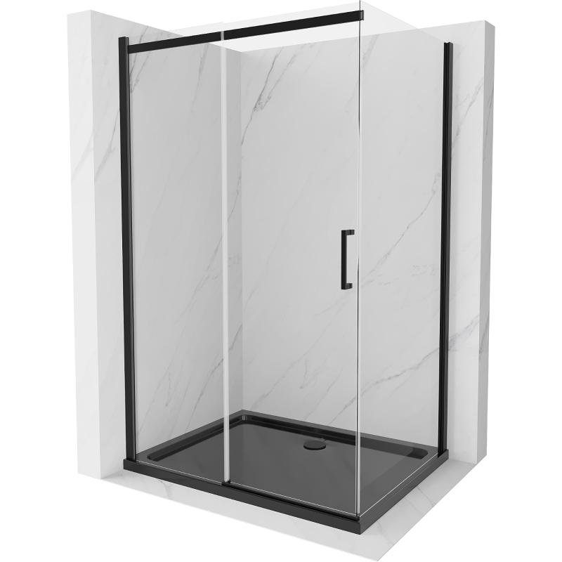 Mexen Omega posuvná sprchová kabína 100 x 90 cm, transparentná, čierna + sprchová vanička Flat, čierna