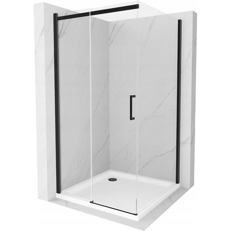 Mexen Omega posuvná sprchová kabína 100 x 100 cm, transparentná, čierna + vanička Flat, biela - 825-100-100-70-00-4010B