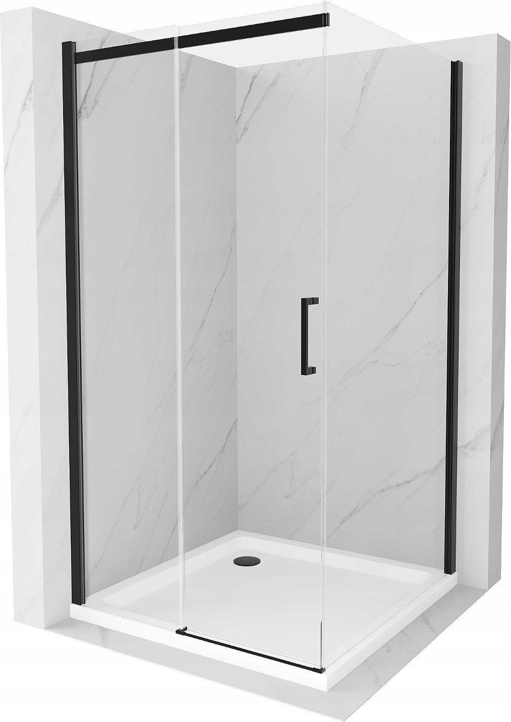 Mexen Omega sprchová kabína, posuvné dvere 100 x 100 cm, transparentnéné, čierna + závesný bidet Flat, biela