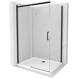 Mexen Omega sprchová kabína, posuvné dvere 110 x 80 cm, transparentnéné, čierna + závesný bidet Flat, biela