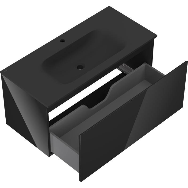 Mexen Orio kúpeľňová skrinka 100 cm s umývadlom Vela, 1 zásuvka, čierny lesk/čierny mat - 91A10-10047-1-BF70-W23M71
