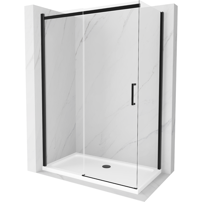 Mexen Omega posuvná sprchová kabína 140 x 80 cm, transparentná, čierna + vanička Flat, biela - 825-140-080-70-00-4010B