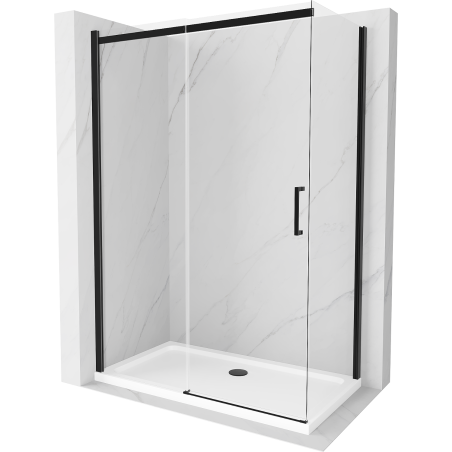 Mexen Omega posuvná sprchová kabína 140 x 80 cm, priehľadná, čierna + plochá vanička, biela - 825-140-080-70-00-4010B