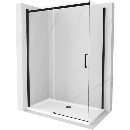 Mexen Omega posuvná sprchová kabína 140 x 80 cm, transparentná, čierna + vanička Flat, biela - 825-140-080-70-00-4010B