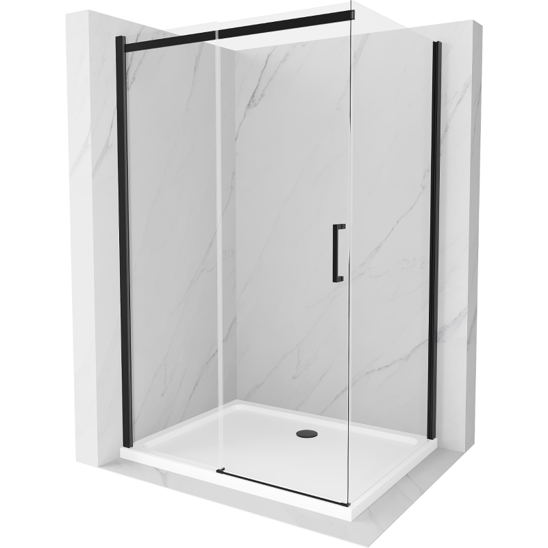 Mexen Omega sprchový kút posuvný 140 x 100 cm, transparentný, čierny + vanička Flat, biela - 825-140-100-70-00-4010B