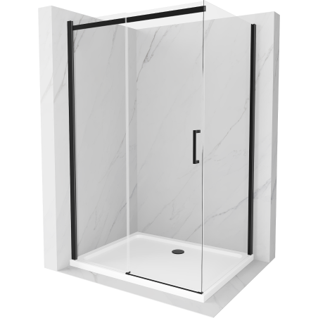 Mexen Omega sprchový kút posuvný 140 x 100 cm, transparentný, čierny + vanička Flat, biela - 825-140-100-70-00-4010B