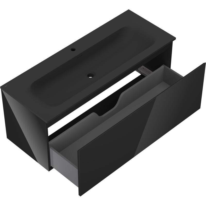 Mexen Orio kúpeľňová skrinka 120 cm s umývadlom Vela, 1 zásuvka, čierny lesk/čierny mat - 91A10-12047-1-BF70-W23M71