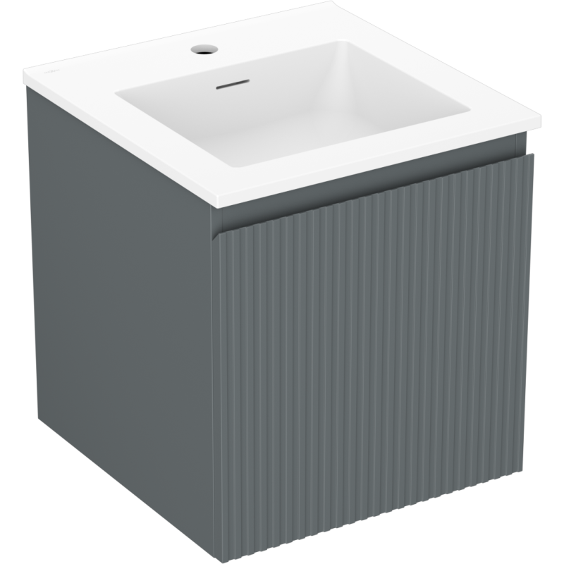 Mexen Rivel kúpeľňová skrinka 45 cm s umývadlom Otis, 1 zásuvka, ryhovaná, grafit mat/biela mat - 91A20-04547-1-BF66-W18M01