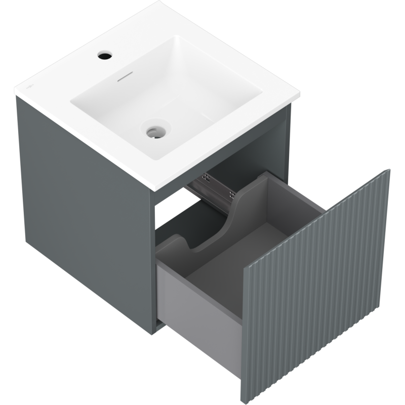 Mexen Rivel kúpeľňová skrinka 45 cm s umývadlom Otis, 1 zásuvka, drážkovaná, grafit mat/biela mat