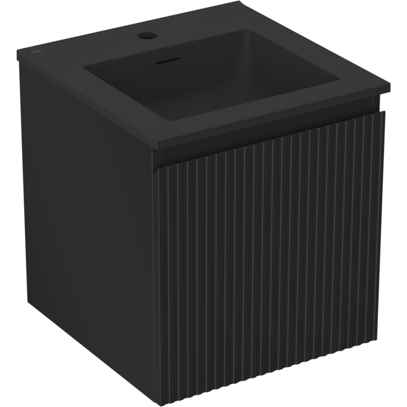 Mexen Rivel kúpeľňová skrinka 45 cm s umývadlom Otis, 1 zásuvka, s drážkami, čierna mat - 91A20-04547-1-BF71-W18M71