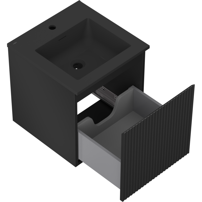 Mexen Rivel kúpeľňová skrinka 45 cm s umývadlom Otis, 1 zásuvka, s drážkami, čierna mat - 91A20-04547-1-BF71-W18M71