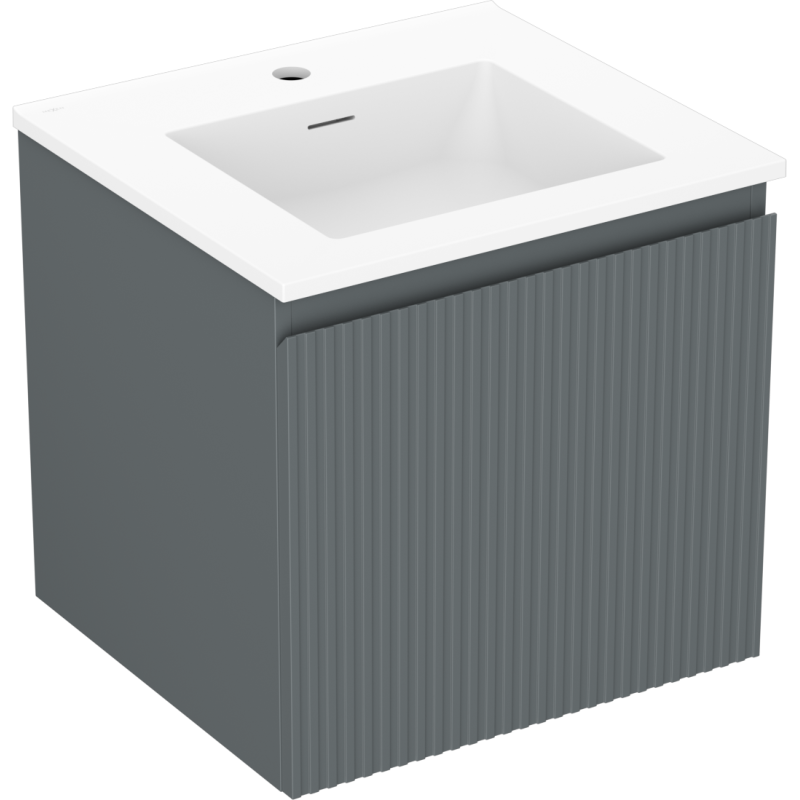 Mexen Rivel kúpeľňová skrinka 50 cm s umývadlom Otis, 1 zásuvka, ryhovaná, grafit mat/biela mat - 91A20-05047-1-BF66-W18M01