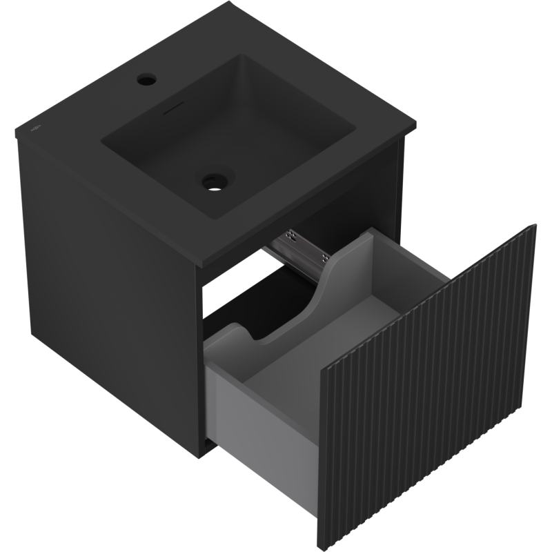 Mexen Rivel kúpeľňová skrinka 50 cm s umývadlom Otis, 1 zásuvka, ryhovaná, čierna matná - 91A20-05047-1-BF71-W18M71