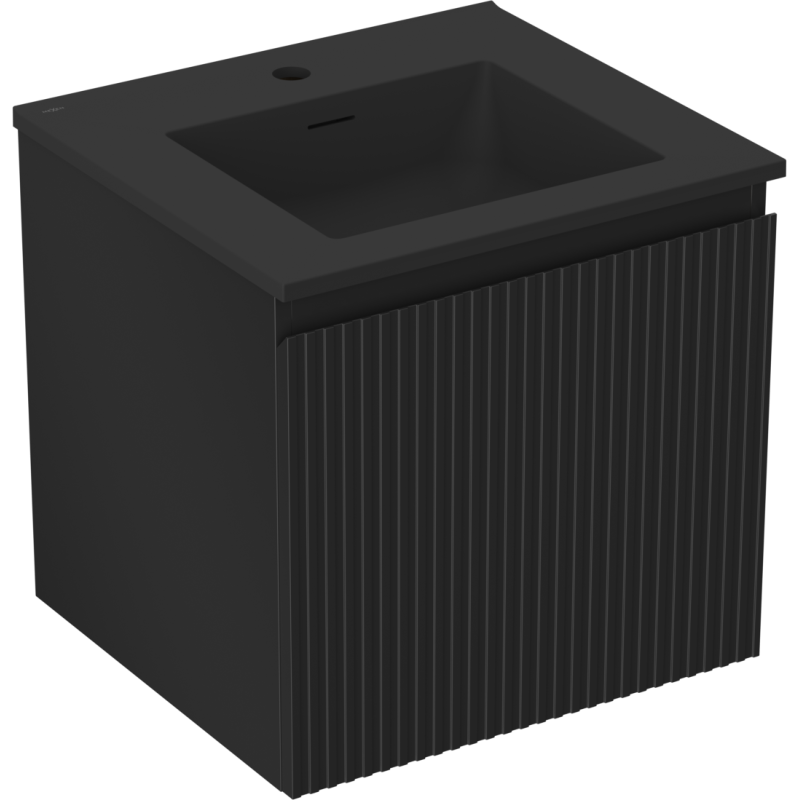 Mexen Rivel kúpeľňová skrinka 50 cm s umývadlom Otis, 1 zásuvka, ryhovaná, čierna matná - 91A20-05047-1-BF71-W18M71