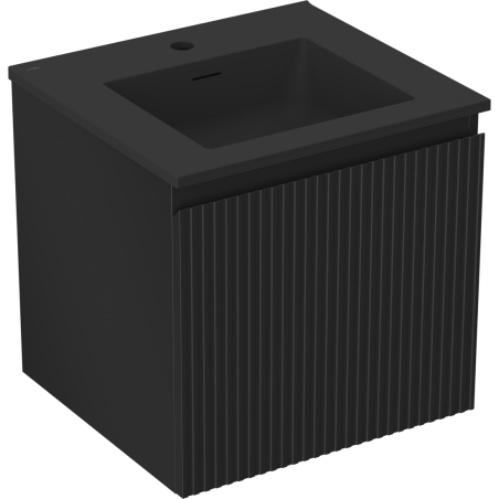 Mexen Rivel kúpeľňová skrinka 50 cm s umývadlom Otis, 1 zásuvka, ryhovaná, čierna matná - 91A20-05047-1-BF71-W18M71