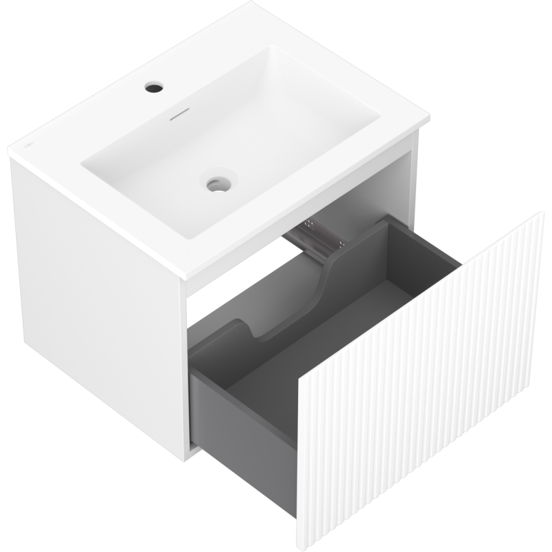 Mexen Rivel kúpeľňová skrinka 60 cm s umývadlom Otis, 1 zásuvka, ryhovaná, biela mat - 91A20-06047-1-BF01-W18M01