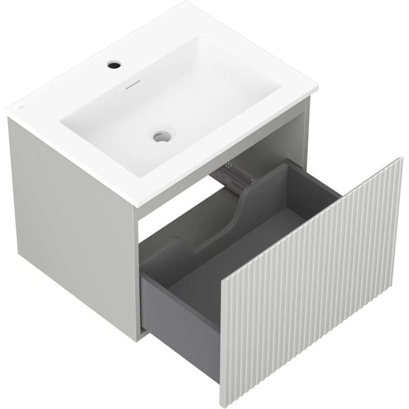 Mexen Rivel kúpeľňová skrinka 60 cm s umývadlom Otis, 1 zásuvka, ryhovaná , sivá matná/biela matná - 91A20-06047-1-BF62-W18M01