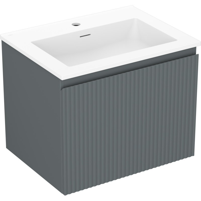 Mexen Rivel kúpeľňová skrinka 60 cm s umývadlom Otis, 1 zásuvka, ryhovaná, grafit mat/biela mat - 91A20-06047-1-BF66-W18M01